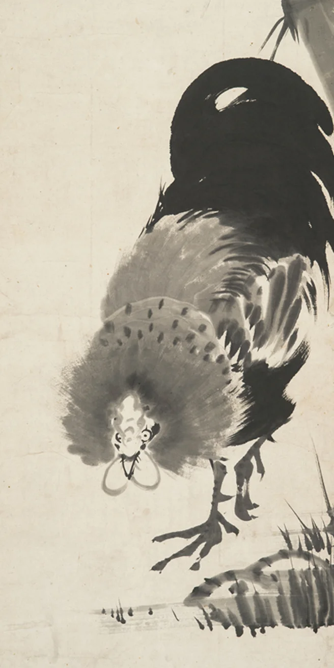 竹に雄鶏図拡大