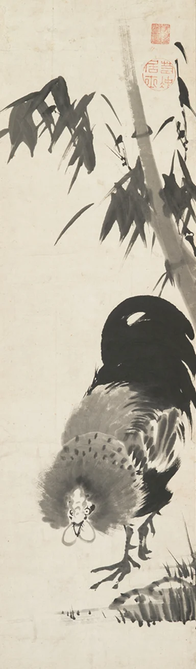 竹に雄鶏図全体